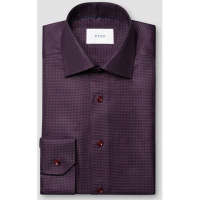 Eton Overhemd Rich Texture Houndstooth King Twill Donker Paars / male