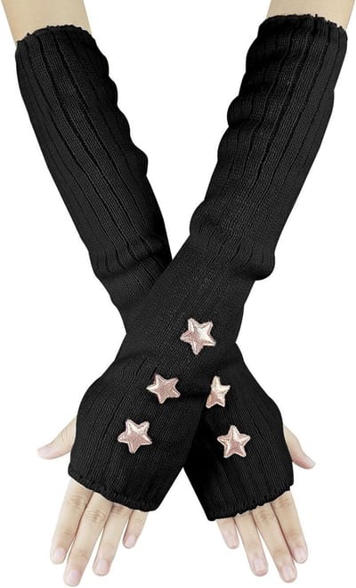 Vingerloze Handschoenen voor Dames met Duimopening, Gebreide Armwarmers met Sterdecoratie en Lange Mouwen voor Koude Dagen