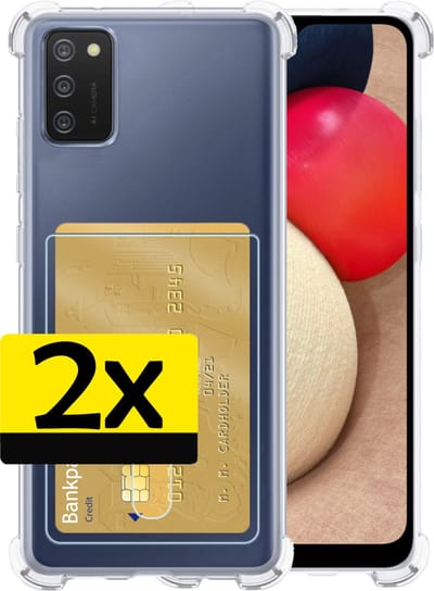 Hoesje - 2 Stuks - Geschikt voor Samsung Galaxy A02s - Met Pashouder en Kaarthouder - Telefoon Hoes Shockproof - Siliconen Case - Back Cover - Shock Proof - Pasjes Houder - Telefoonhoesjes - Transparant
