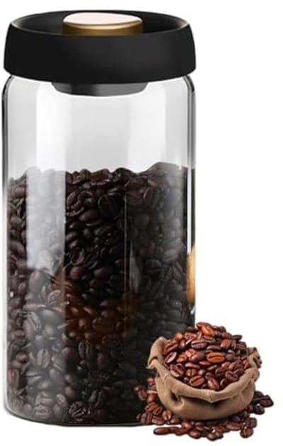 longziming -Koffieblik - Vacuüm Koffiecontainer - Borosilicaatglas - Hittebestendig En Vacuüm Dichtheid - voorraadpotten glas met deksel - Voor Langdurige Opslag Van Droge Producten - 1 Stuks - Thuis En Kantoor Gebruik - Zwart Goud