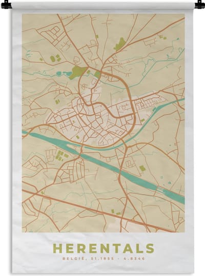 Wandkleed - Wanddoek - Herentals - België - Stadskaart - Kaart - Plattegrond - 120x180 cm - Wandtapijt