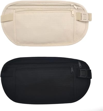 Nylon Heuptas voor Dames en Heren, Verstevigde Anti-Diefstal Heuptas Onder Kleding met Verstelbare Gesp en Elastische Band voor Hardlopen, Zwart en Khaki, One Size, Ideaal voor Reizen en Sportactiviteiten