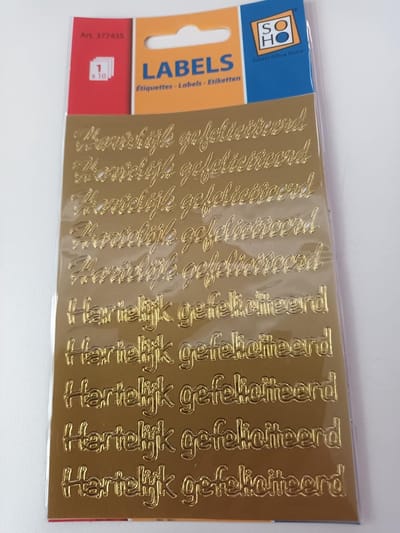 LABEL STIKKER ETIKET HARTELIJK GEFELICITEERD GOUD 10 STUKS