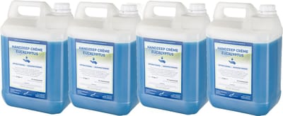 Handzeep Crème Eucalyptus 5 liter - set van 4 stuks - navulling - Voordeelverpakking