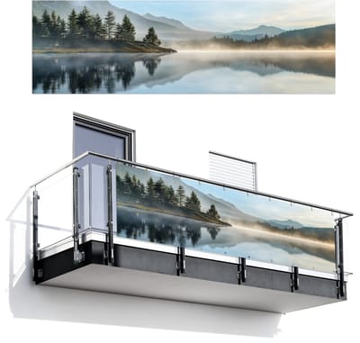 Balkonscherm 300x95 cm - Balkonposter Meer - Mist - Bergen - Landschap - Balkon scherm decoratie - Balkonschermen - Balkondoek zonnescherm