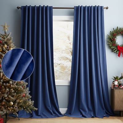 MUPOO Set van 2 Verduisterend Gordijnen - Koude Bescherming - Isolerende - Hoge kwaliteit Fluweel - voor Kerst - Winter - Feest - Slaapkamer - Woonkamer - 132x213cm (b x h) - Marineblauw