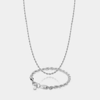 Rope Ketting 3 mm x Rope Armband 5 mm - Zilveren Schakelketting en Schakelarmband Heren - 60/19 cm lang - Olympus Jewelry