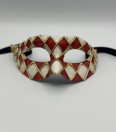 Venetiaans masker handgemaakt - Arlecchino masker rood/wit/goud - Carnavals masker - gala masker rood wit goud