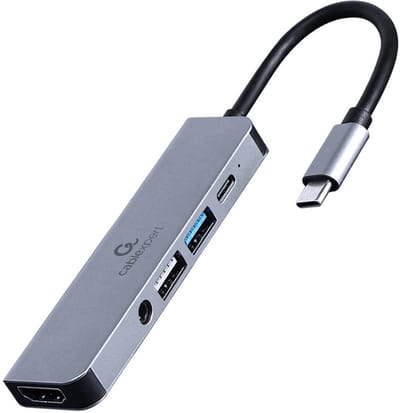 Gembird USB Type-C 5-in-1 Multipoort Adapter - Hub + HDMI + Power Delivery + Stereo Audio