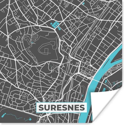 Poster Suresnes - Frankrijk - Plattegrond - Stadskaart - Kaart - 100x100 cm XXL