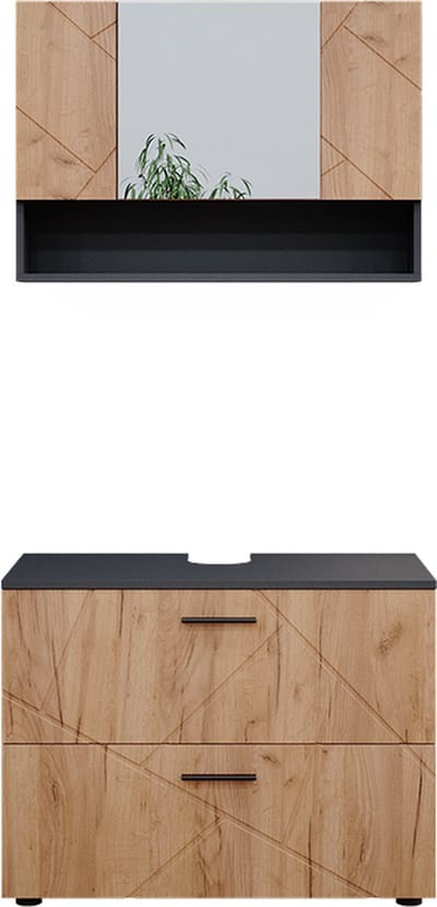 Vicco Irma Badkamermeubel set – 2 delen, onderkast 80 cm Eik goud/antraciet