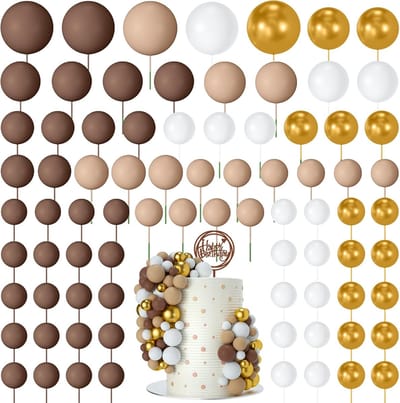 80 stuks taartballen decoraties mini ballon taart topper ballen schuim cupcake toppers ballen voor taart decoreren verjaardagsfeestjes bruiloften jubileum (bruin goud serie)