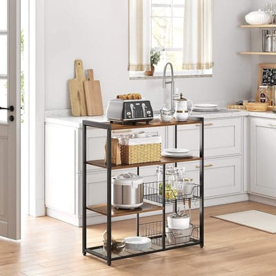 Parya Home - Keukentrolley - keukenrek - keukenkast - Industrieel - Bruin/zwart - 80 x 35 x 95 cm