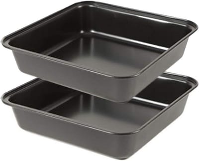Vierkante taartvorm met anti-aanbaklaag - bakvorm - braadpan - koolstofstaal - set van 2 stuks - 25 x 25 cm