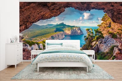 Behang - Fotobehang Grot - Natuur - Zee - Landschap - Breedte 430 cm x hoogte 240 cm