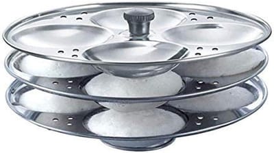 Idli Maker - Stoompan Accessoire - Thuis Koken - 3-Laags Ontwerp - 7 Inch Diameter - Zilver