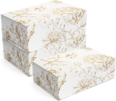 Luxe geschenkdozen met gouden bloemenprint - Set van 3 - Mooie memory box met magnetische sluiting