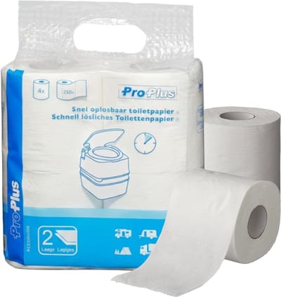 ProPlus Snel oplosbaar camping toiletpapier - 2-laags - 4 rollen - voorkomt verstoppingen