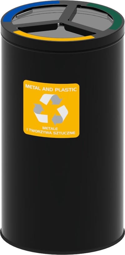ALDA Ronde zwarte Recycling prullenbak 3x25L - Geel - Blauw - Groen
