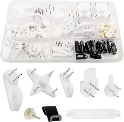 72 Stuks Frame Haak, Witte Niet-Sporen Hardwall Hanger Haak Kit, Foto Ophanghaak, Plastic Onzichtbare Gipsplaat Nagel Set voor Hang Fotolijsten, Klokken, Trouwfoto's, Spiegels op