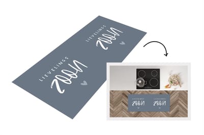 Keukenloper - Loper keuken - Cadeautje - Zoon - Hart - Blauw- Lievelingszoon - Liefde - Quotes - Spreuken - 120x50 cm - Keukenloper vinyl