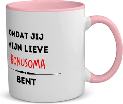 Akyol - omdat jij mijn lieve bonusoma bent koffiemok - theemok - roze - Oma - de liefste bonusoma - verjaardag - cadeautje voor oma - kado - geschenk - 350 ML inhoud