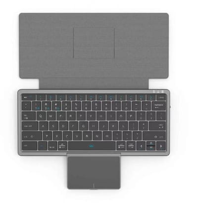 Draagbaar draadloos Bluetooth-toetsenbord voor tablets, telefoons en computers met een verborgen touchpad van PU-leer (grijs).