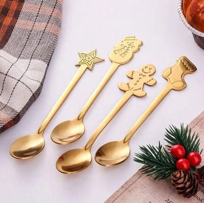 Theelepeltjes Kerst - Set van 4 - Lepels - Lepeltjes - Koffie - Thee - Kerst - Goud