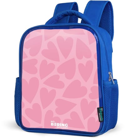 NoBoringSuitcases.com® - Rugzak blauw - Schooltas jongens - Roze hartjes patroon - Kinder rugtas jongen - Boekentas kind - Kinderrugzak voor school - Schoolrugzak