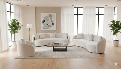 Moderne Organisch Gevormde Bankenset – Witte Bouclé – 2× 3-Zits Banken + 2× Fauteuils – Luxe Design Zitmeubelset