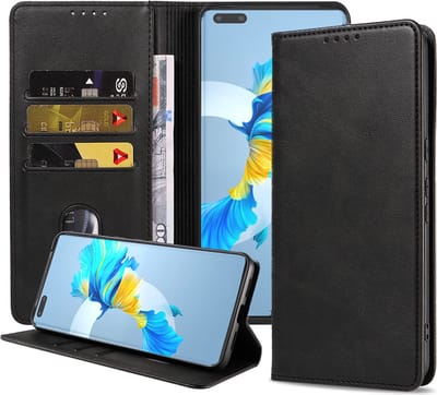 Smartphonica Telefoonhoesje geschikt voor Huawei Mate 40 Pro kunstleren Hoesje met Magnetische sluiting en Pasjeshouders Book Case met Klepje - Zwart geschikt voor Huawei Mate 40 Pro