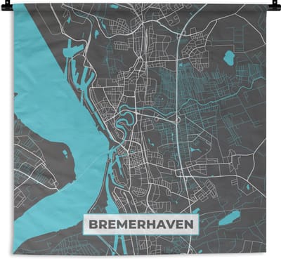 Wandkleed - Wanddoek - Stadskaart – Bremerhaven – Duitsland – Plattegrond – Kaart - 180x180 cm - Wandtapijt