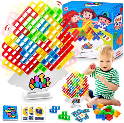 Tetra Toren Spel met 64 Stukken, Balans Spel voor Kinderen, Stapel Spellen en Evenwicht Toys voor Jongens en Meisjes van 5 Jaar en Oudere