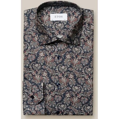 Eton Overhemd Modern Flower Pattern Navy / male