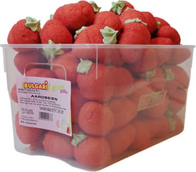 Bulgari Spek Aardbei -marshmallow in de vorm van een aardbei - per silo 60 stuks (+- 1 kg) - spekken - spekjes snoep