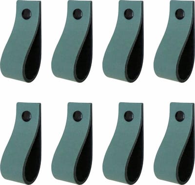 8x Leren handgrepen 'de lus' maat S - VAALGROEN  (15,8 x 2,5 cm) - incl. 3 kleuren schroefjes (handgreepjes - leren grepen - greepjes - leren lusjes)