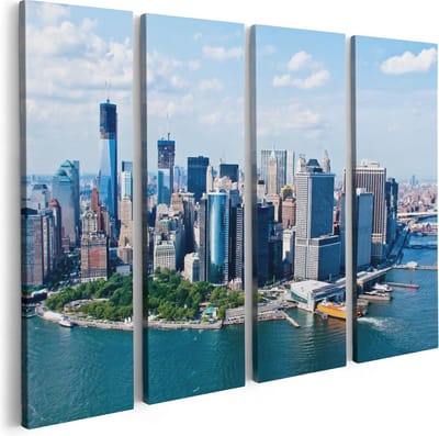 Artaza Canvas Schilderij Vierluik New York Als Een Eiland Vanuit De Lucht - 80x60 - Foto Op Canvas - Canvas Print