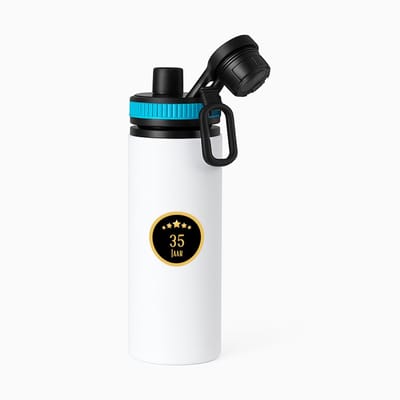 Hacebo® - 35 jaar waterfles met draaidop blauw - iemand die 35 jaar is geworden of 35 jaar lang een relatie hebben of getrouwd zijn - verjaardagscadeau - verjaardag - cadeau - kado - geschenk - gift - relatie - water fles - 850ML