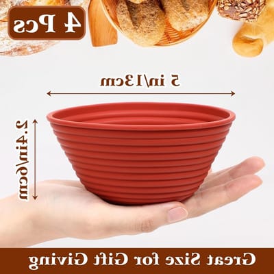 Ronde kleine rijstmanden set van 4 stuks van silicone, ideaal voor zuurdesembrood en brood bakken, 13 cm