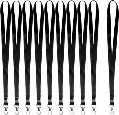 Zwarte sleutelband 40 cm, 50 stuks met draaibare sluiting, ideaal voor ID-kaarten, sleutels en badges