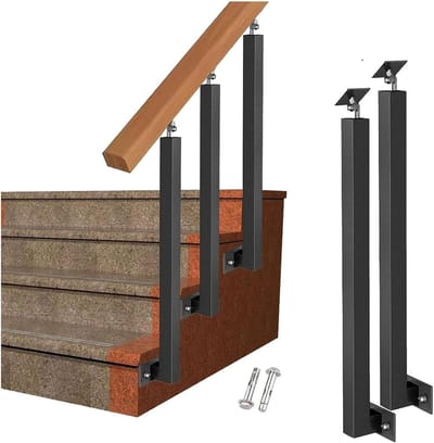 Metalen Trapleuning Set - Veiligheidspaal Balustrade - Trap Beveiligen - Verstelbare Hoekbeugel - 2-Pack - Zwart