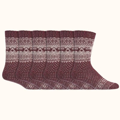 Noorse sokken | Merinowol | Alpacawol | Kleur: Rood | Dames & Heren | 6 paar
