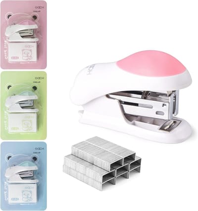 Mini Desktop Nietmachines met 400 Standaard 26/6 Nietjes, Capaciteit 2-24 Vellen, Inclusief Ingebouwde Nietverwijderaar, Leuk Kantooraccessoire voor Studenten en Thuiswerk, Verkrijgbaar in 3 Kleuren