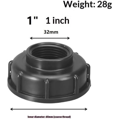 Adaptateur Couvercle Fileté Grossier S60*6 pour Tonneau IBC, Adaptateur de Vanne Fileté Interne 4 Minutes 6 Minutes 1 Pouce, Accessoire Adaptateur Spécifique pour Tonneau Ton 1' noir