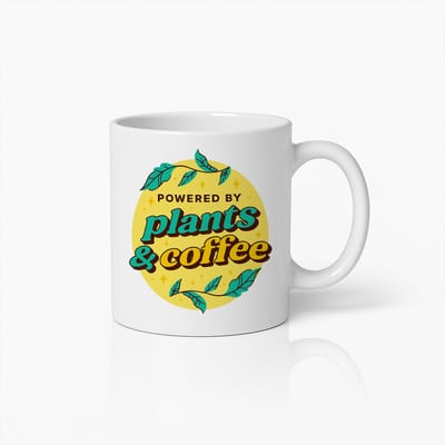 Powered by Plants & Coffee Mok – 330 ml Milieuvriendelijke Koffiebeker – Grappige Vegan Quote Mok – Perfect Cadeau voor Plantenliefhebbers en Koffiefans