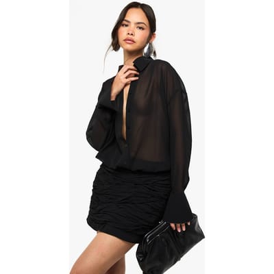 boohoo Dames Chiffon overhemdjurk met verlaagde taille en geraffelde details | Black | Maat: 8