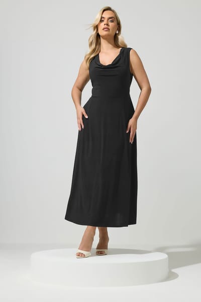 Yours London Yours Zwarte Gedrapeerde Maxijurksize 38
