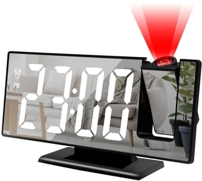 Dailygoods- Projectiewekker met LED-display - Radiowekker - Snooze-wekker - 180 graden rotatie - Helderheid instelbaar - Multifunctionele spiegel