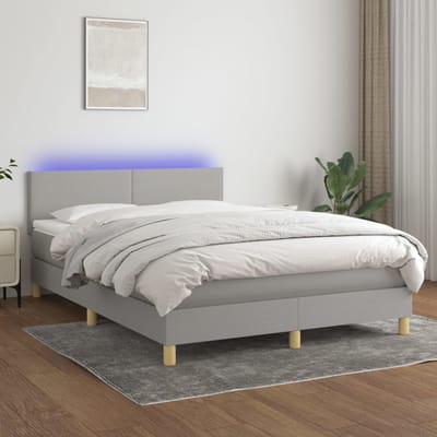 vidaXL - Boxspring - met - matras - en - LED - stof - lichtgrijs - 140x190 - cm