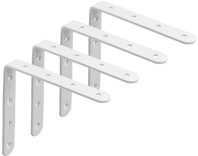 Dailygoods - MOOCHE 4 stuks roestvrijstalen plankhoeken, 12,5 cm plankdragers, zware belasting, metalen hoek, plankhouder met geboord voor wandmontage, wit